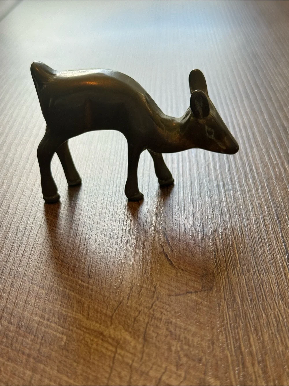 Vintage Solid Brass Grazing Deer Fawn Figurine